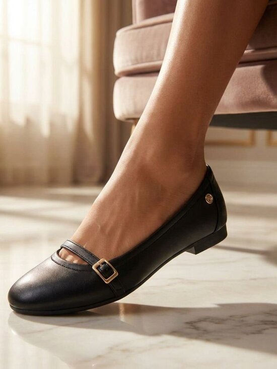 KAYLEEN By Los Angeles Shoes - NWT Kayleen Black Buckle Strap Flats